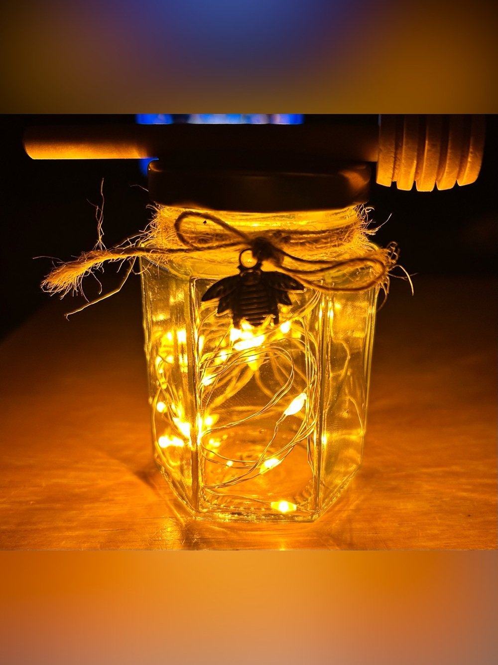 HONEY BEE YELLOW FAIRY-LIGHT MINI JAR W/ CHARM AND SERVER DECOR/HANDCRAFTED! - Picture 8 of 11